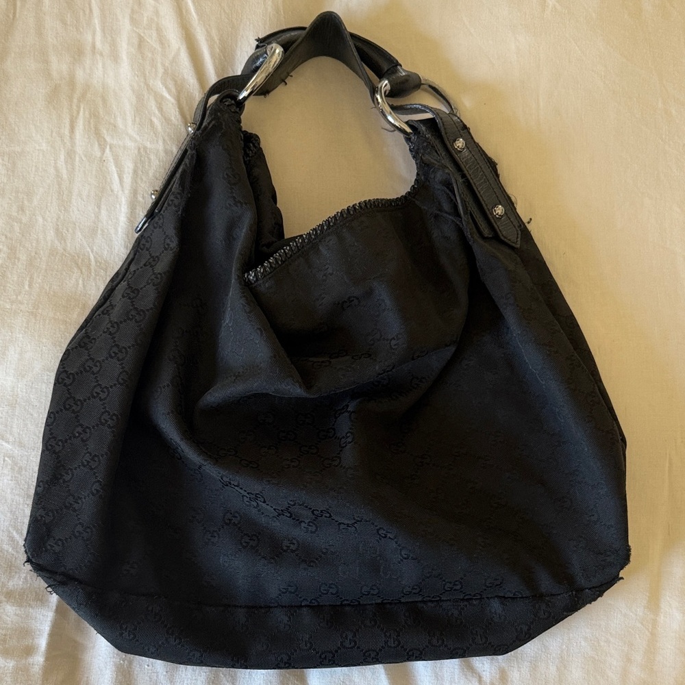Gucci vintage Black Hobo Bag black GG canvas